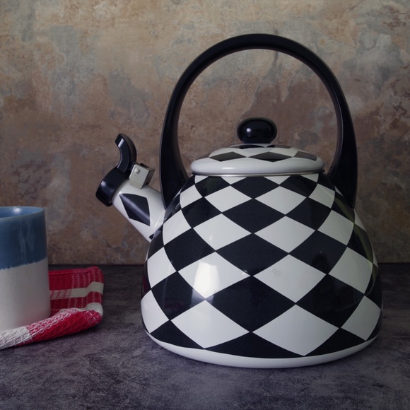 COPY - Whistling Tea Kettle for Stove Top Black Diamond Checher Decor Enamel on… - Picture 9 of 10